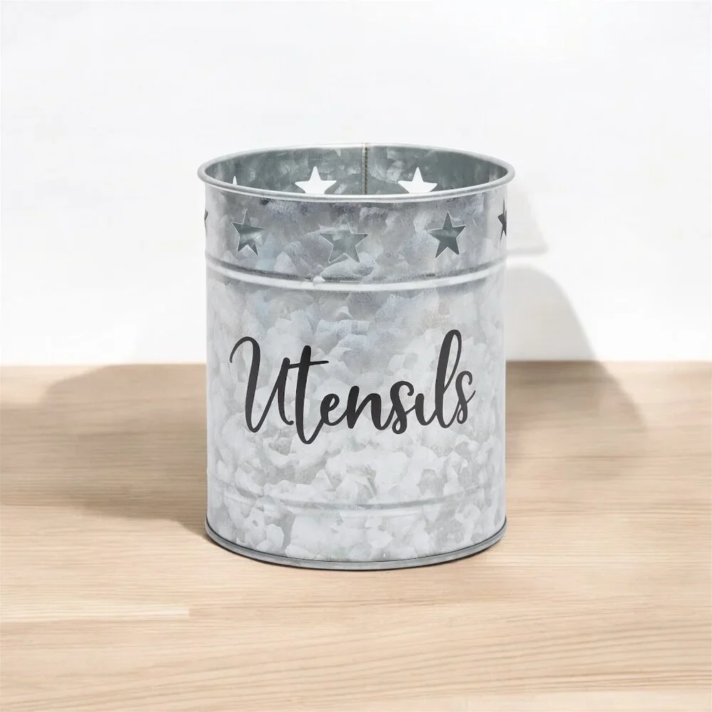 Large Metal Galvanized Utensil Holder for Countertop in Kitchen -‎ TinnLizzie